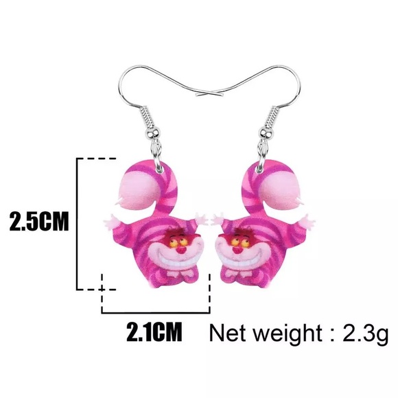 Cheshire Cat Alice in Wonderland Pink Earrings - Picture 5 of 5